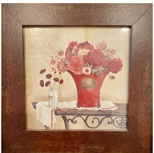 French Country  Flowers on Red and White Trivet w/ Stand by Kathryn White